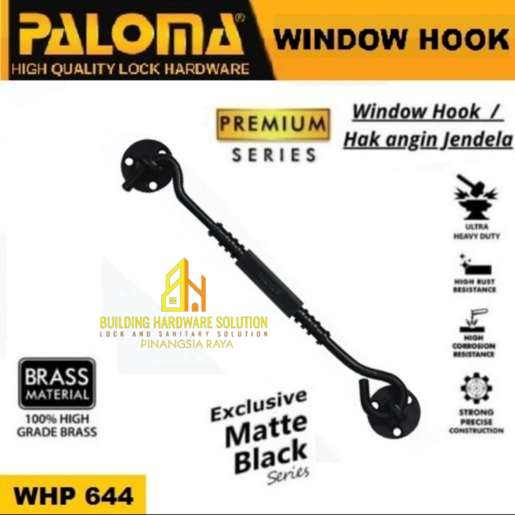 Hak Angin Penahan Jendela 8" Brass Hitam PALOMA WHP 644