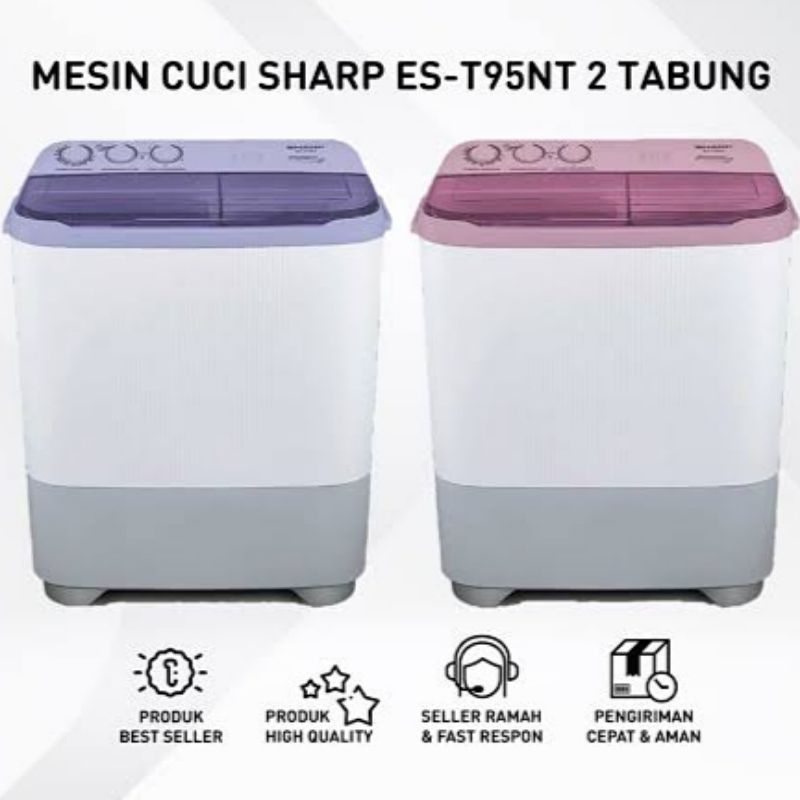 mesin cuci 2 tabung SHARP puremagic ES-T95NT LC/PK (kapasitas 9kg)