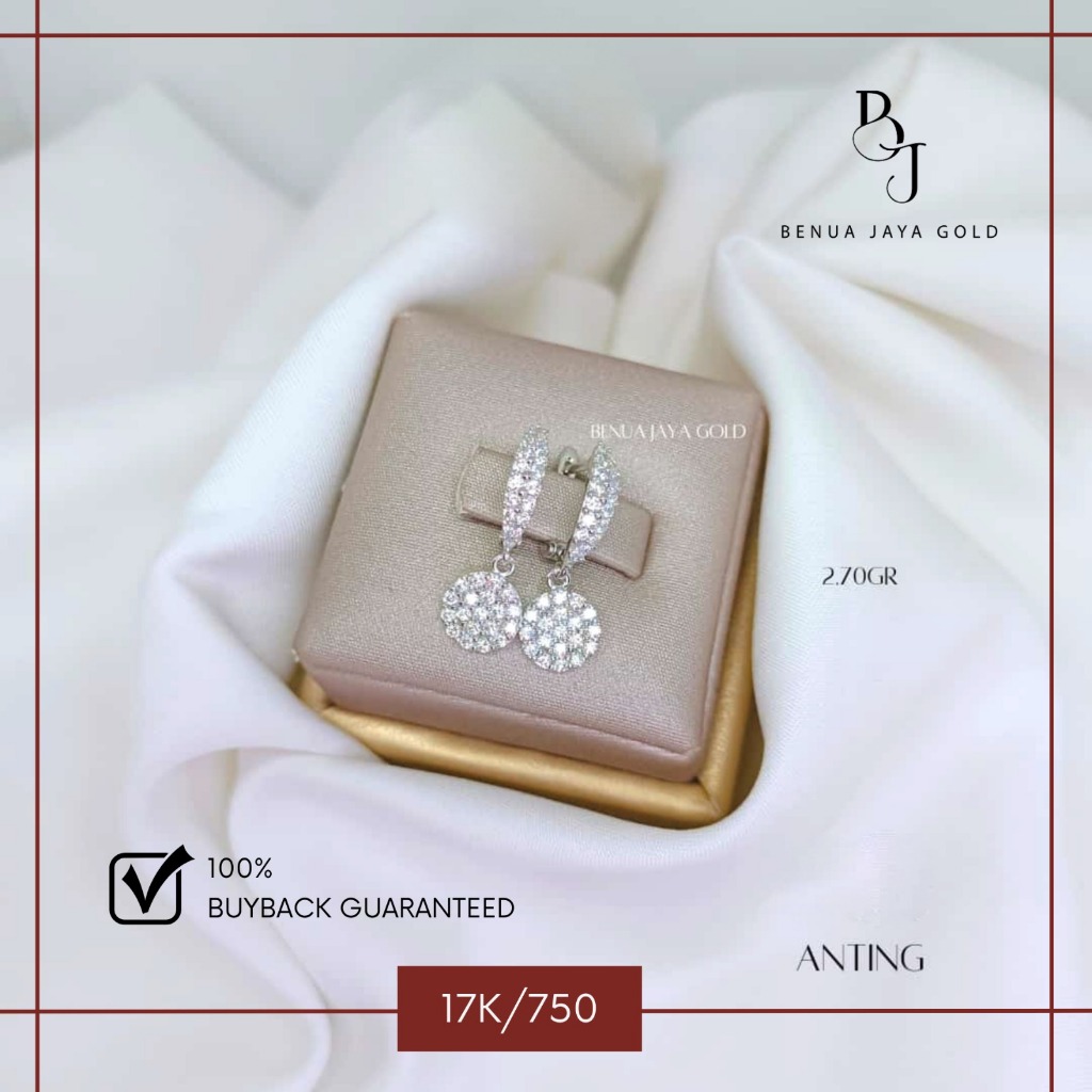 Anting Jepit Fashion Diamond Look Emas Putih 17K/750