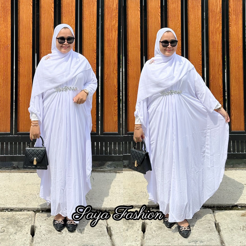 Kaftan Ceruty Putih Polos Baju Muslim Jumbo Premium 2in1 4003