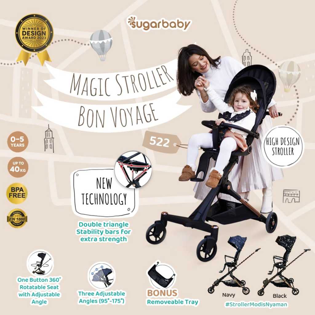 Giggles - Sugar Baby Magic Stroller Bon Voyage dan Merci ( Stroller Nyaman dan Modis )