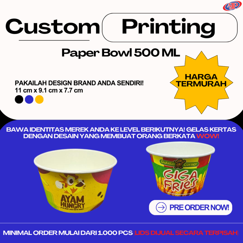 Custom Printing Paper Bowl 500 ML (17 Oz)