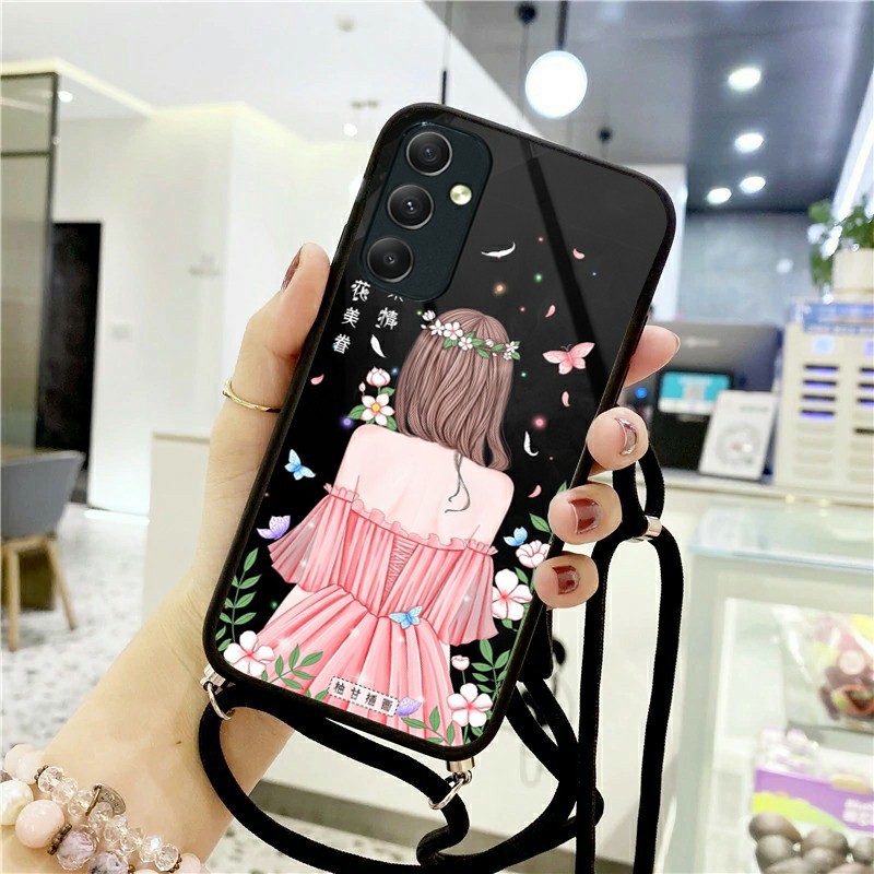 Softcase Kaca + Tali Case Samsung A15 Terbaru 2024 [CG458] - Kesing Hp Samsung A15 2024 - Case Hp Sa