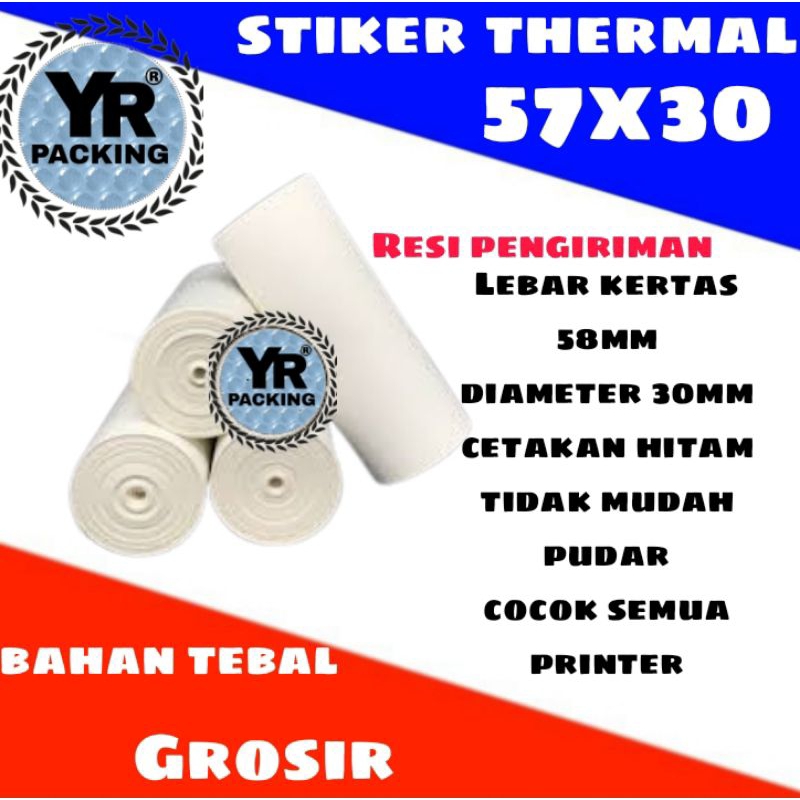 

Kertas stiker Thermal 57x30 label resi blue print printer Bluetooth