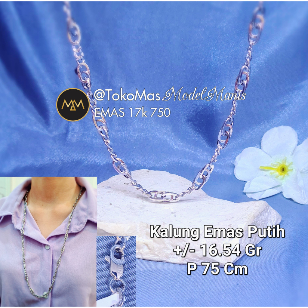 Kalung Sisik Naga Hollow Emas Putih 750 kadar 17k