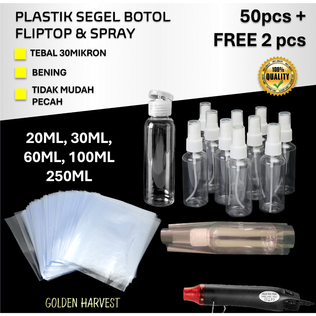 

plastik segel botol spray fliptop 20ml 30ml 60ml 100ml 250ml pvc shrink potongan