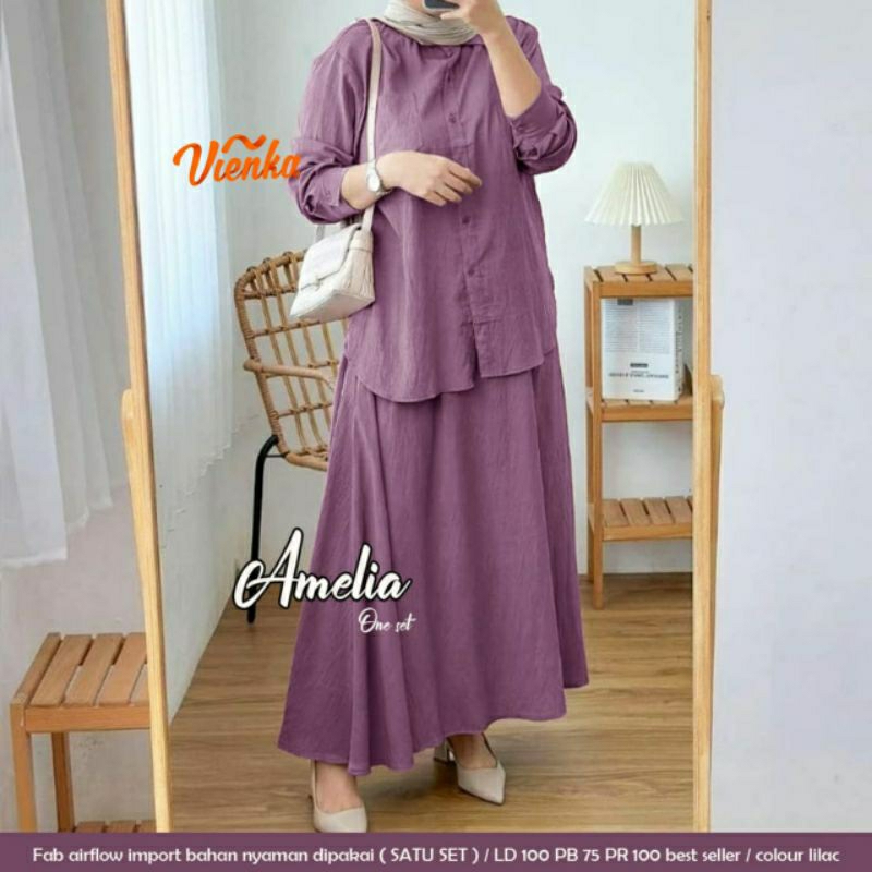 AMELIA SET SETELAN ROK BLOUSE CRINKLE