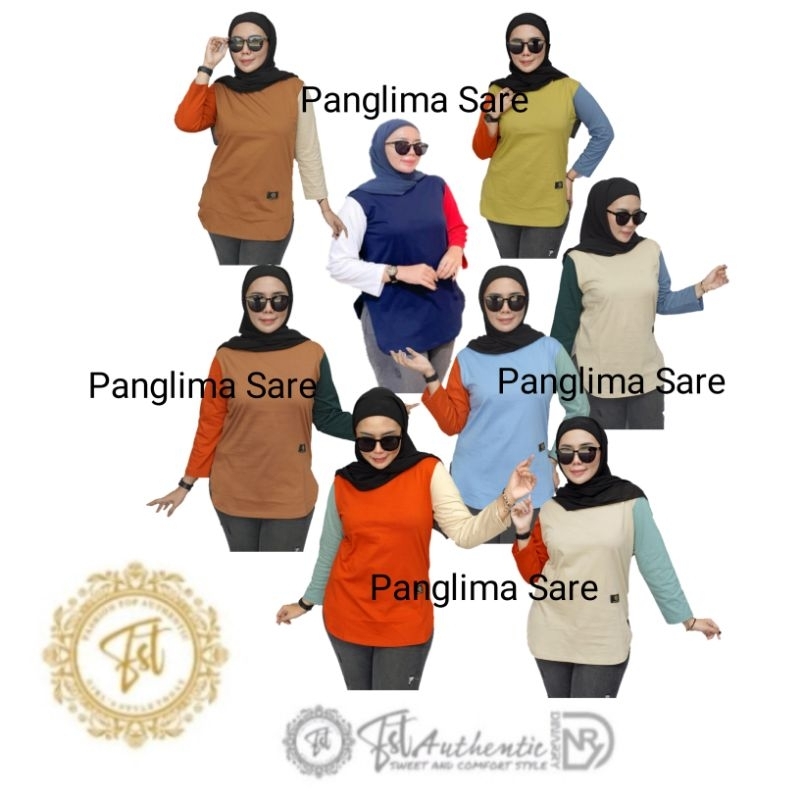 KAOS WANITA || Kaos Wanita Kombinasi 3 warna | Kaos Wanita Lengan Panjang Oval Fst