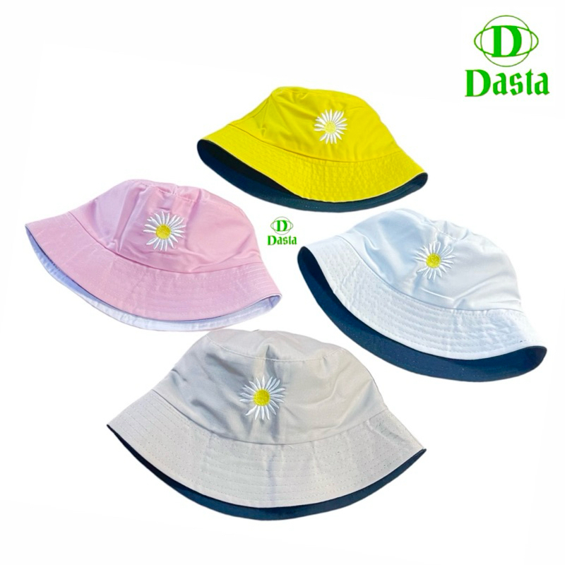 BUCKET HAT BUNGA DAISY DAN PEACEMINUSONE BOLAK BALIK DUA WARNA DUA BORDIRAN