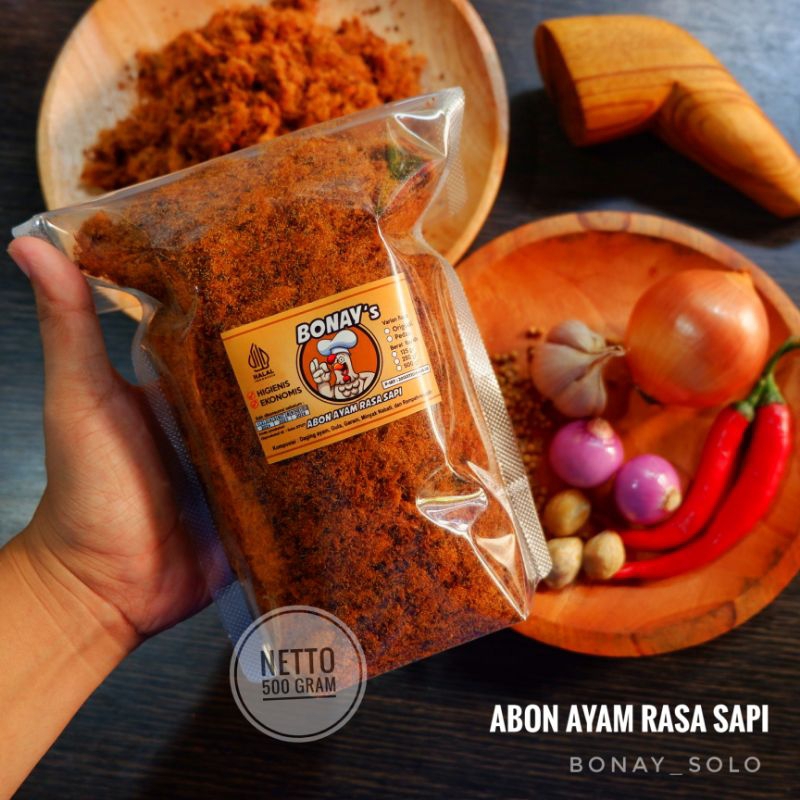 

BONAY's 500gram Abon Ayam Rasa Abon Sapi Kemasan Plastik Pouch Halal Abon Premium Solo