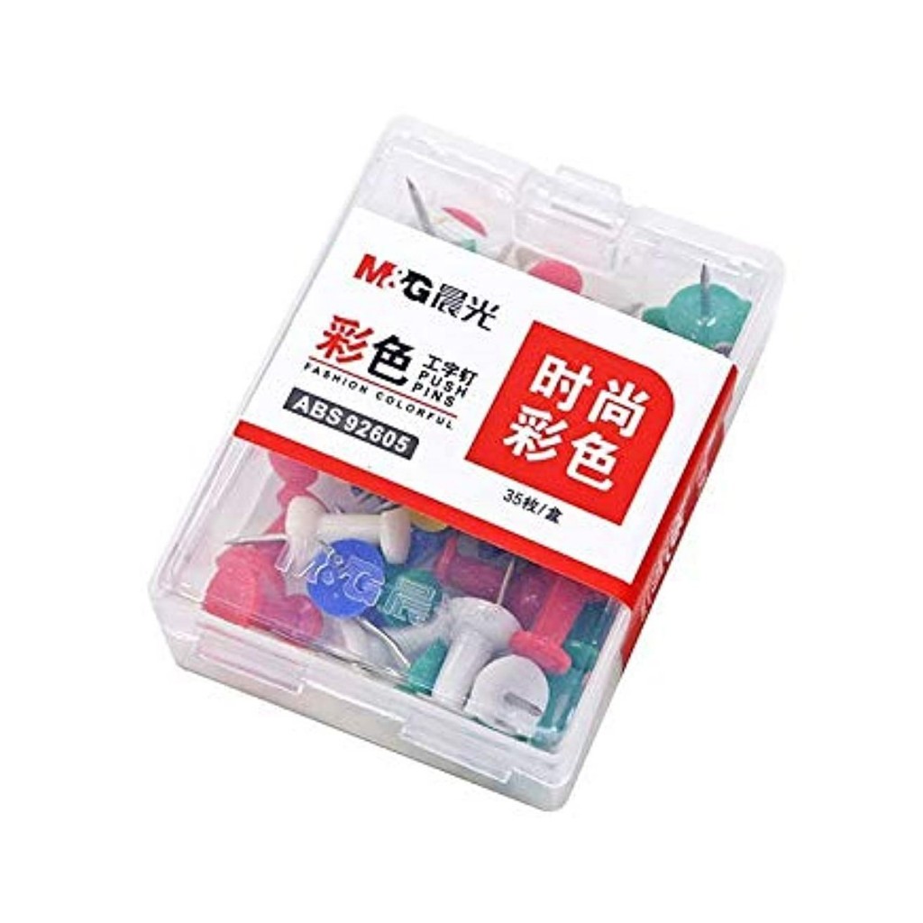 

PUSH PIN JARUM TEKAN PAKU PIN BOARD PP WARNA ISI 35 + BOX M&G ABS92605