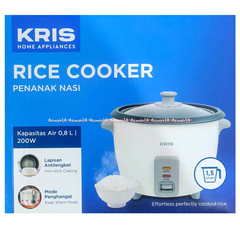 Kris Rice Cooker 0.8L Penanak Nasi Kapasitas Putih Magic Com Tutup Kaca Coocker Ricecooker 800ml Kri