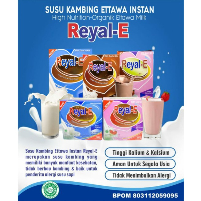 

Susu Kambing Reyal E Reyal-E Vanila Coklat Strowberry 200 gr Saset dan Bungkus