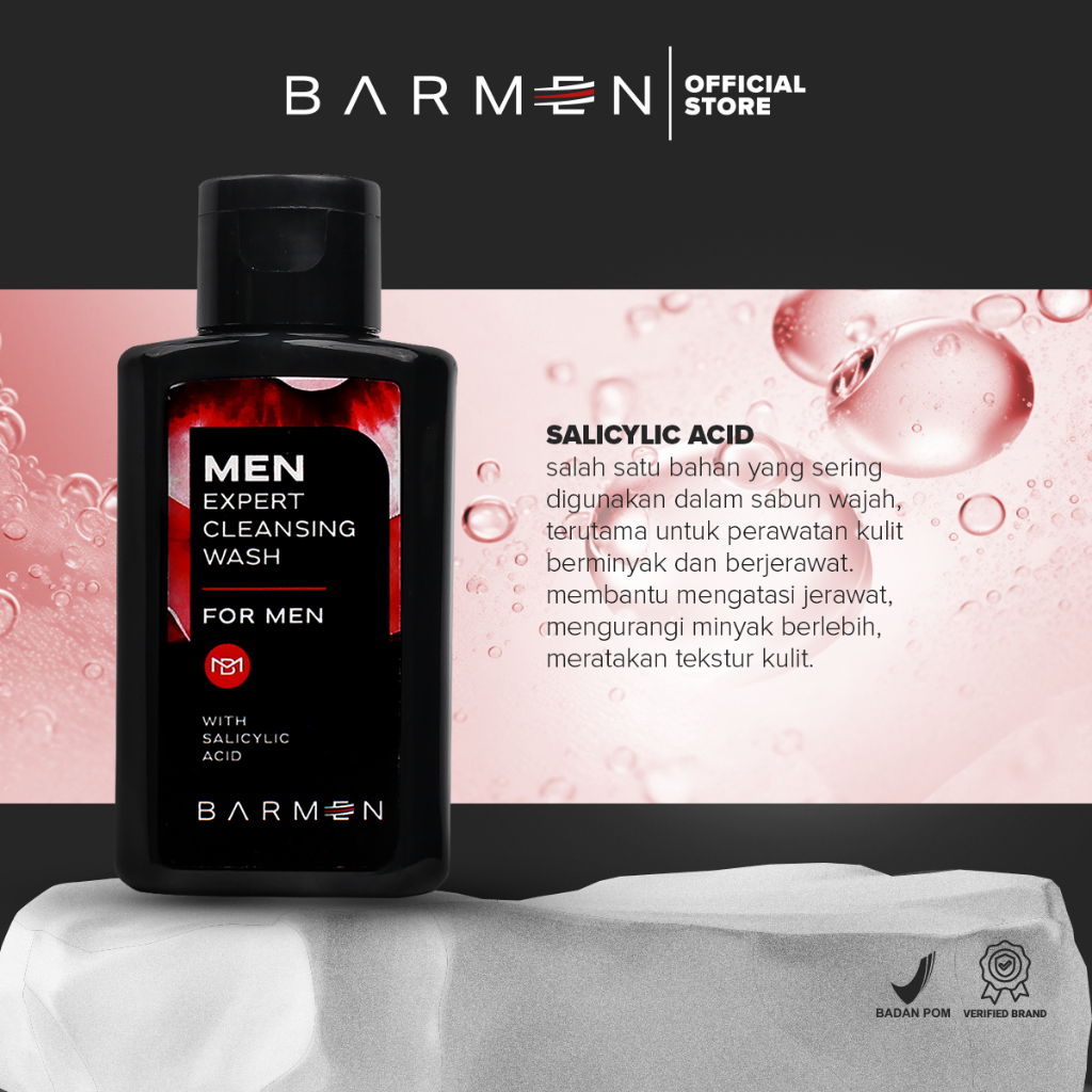 BARMEN Paket Wash &amp; Bright Series, Paket Sabun Wajah dan Serum Pencerah Wajah Pria