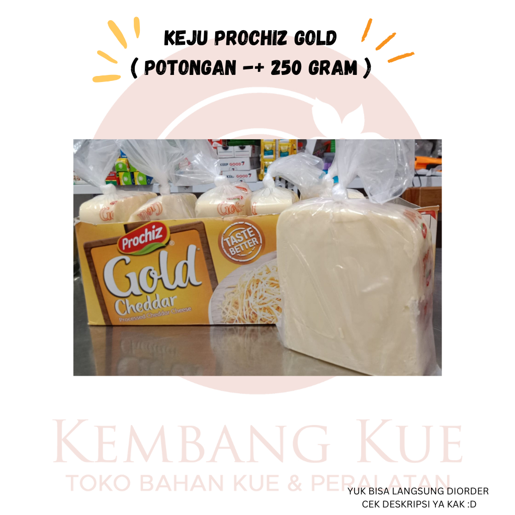 

Keju Cheddar Prochiz Gold Potongan +- 250gr/ keju potongan