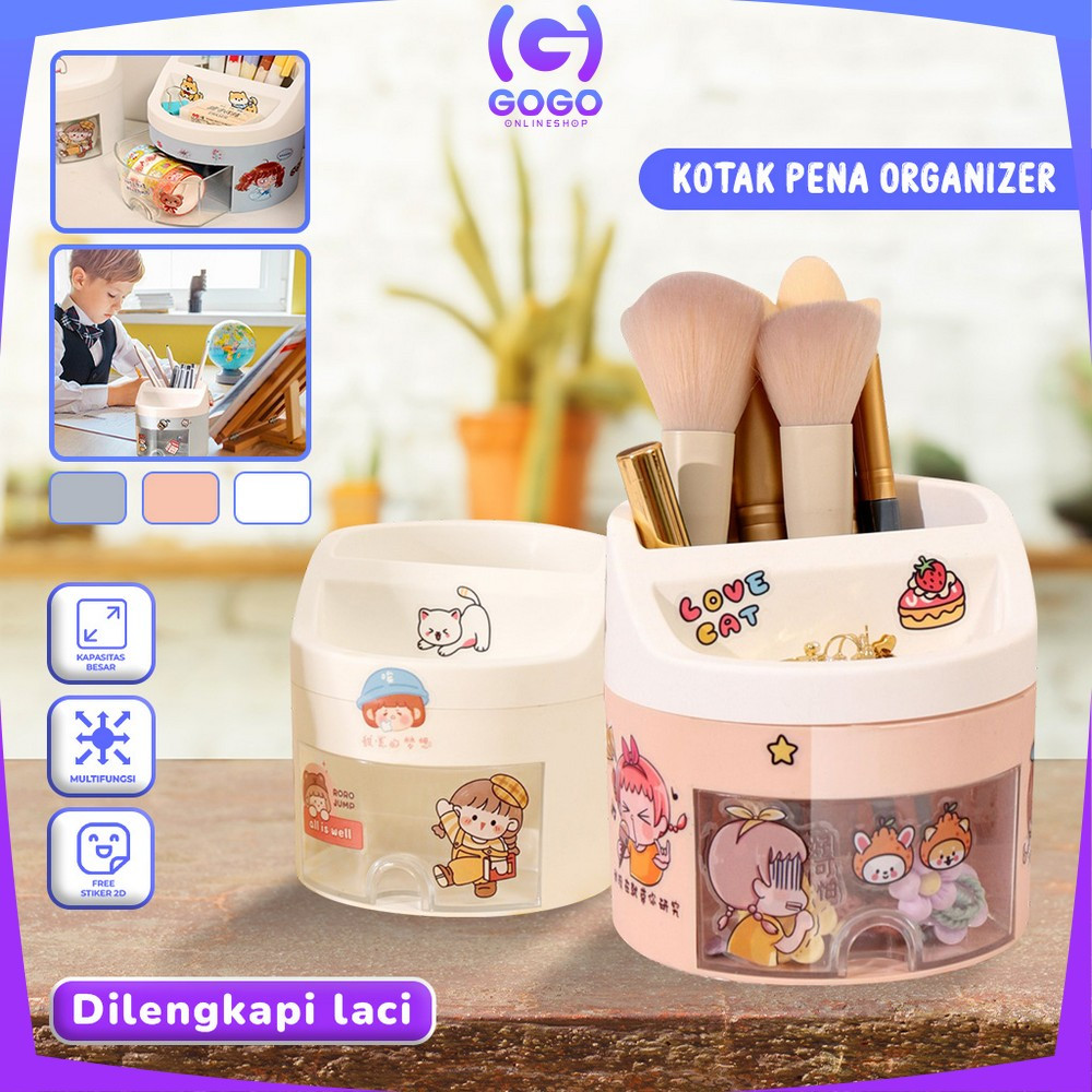 

GOGO-C970 Tempat Pena dengan Laci Desk Storage Organizer Tempat Alat Tulis Aesthetic Lucu / Pen Holder Kotak Penyimpanan Pulpen Brush Makeup Multifungsi / Kotak Pensil Rak Kosmetik Import
