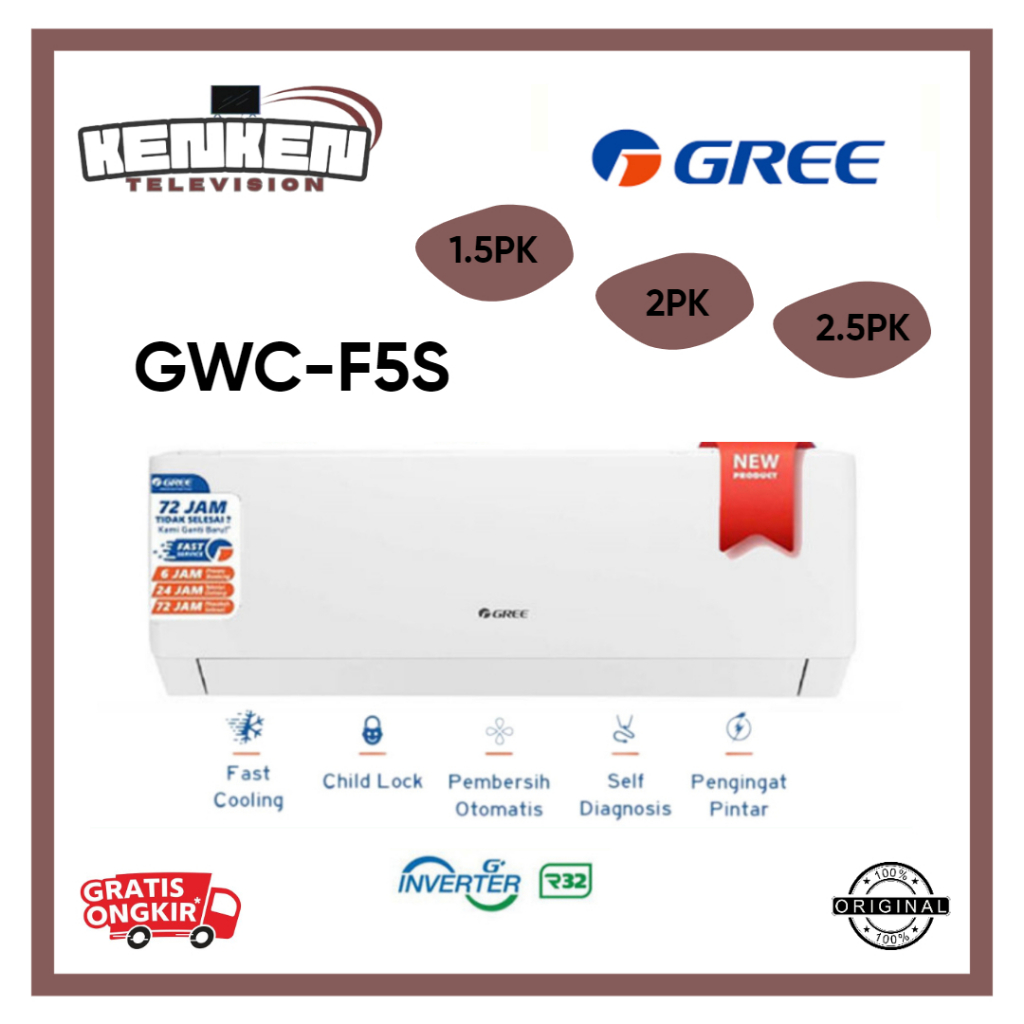 Ac Gree Inverter GWC-F5S AC Gree 1.5 PK - 2.5 PK GWC12F5S / GWC18F5S / GWC24F5S AC Inverter Gree