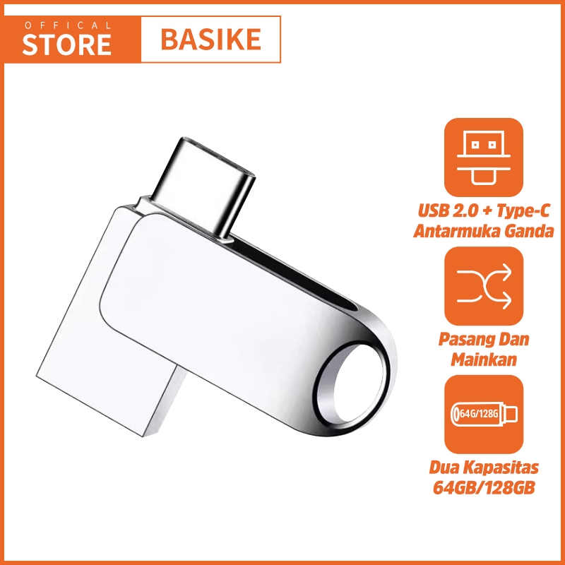 [HOT]BASIKE Flashdisk OTG Type C 128GB/256GB/64GB 240MBps High-Speed Reading for Komputer dan Ponsel-🔥UK26 Silver 128GB