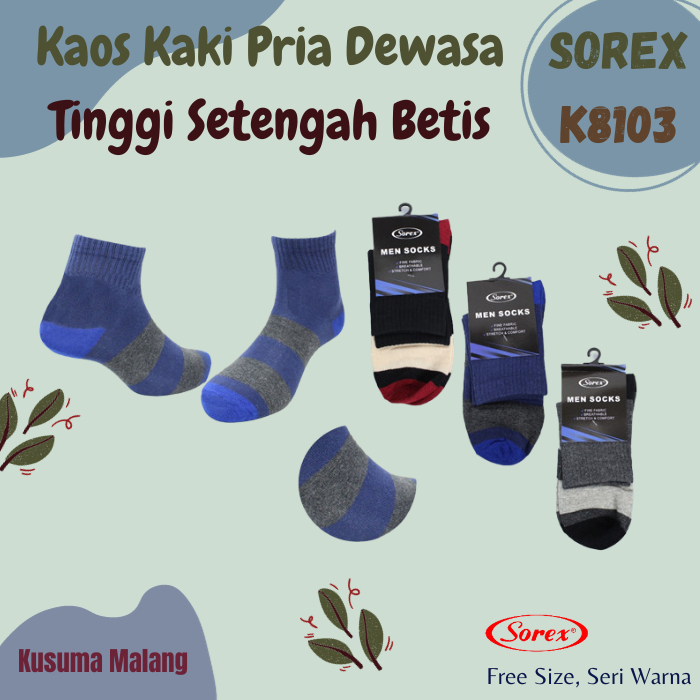 Sorex K8103 | Kaos Kaki Pria / Kaus Kaki Cowok Dewasa Tinggi Setengah Betis Bahan Berkualitas COD Ku