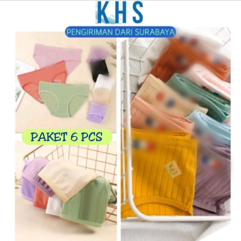 6 Pc Celana Dalam Wanita Underwear CD Fashion Mid Waist Brief Jumbo