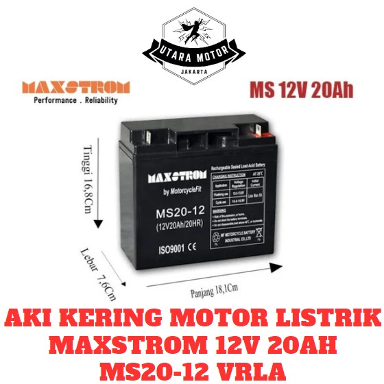 MAXSTROM Aki Kering Motor Listrik MF MS20-12 12V20Ah20HR Accu VRLA 12V
