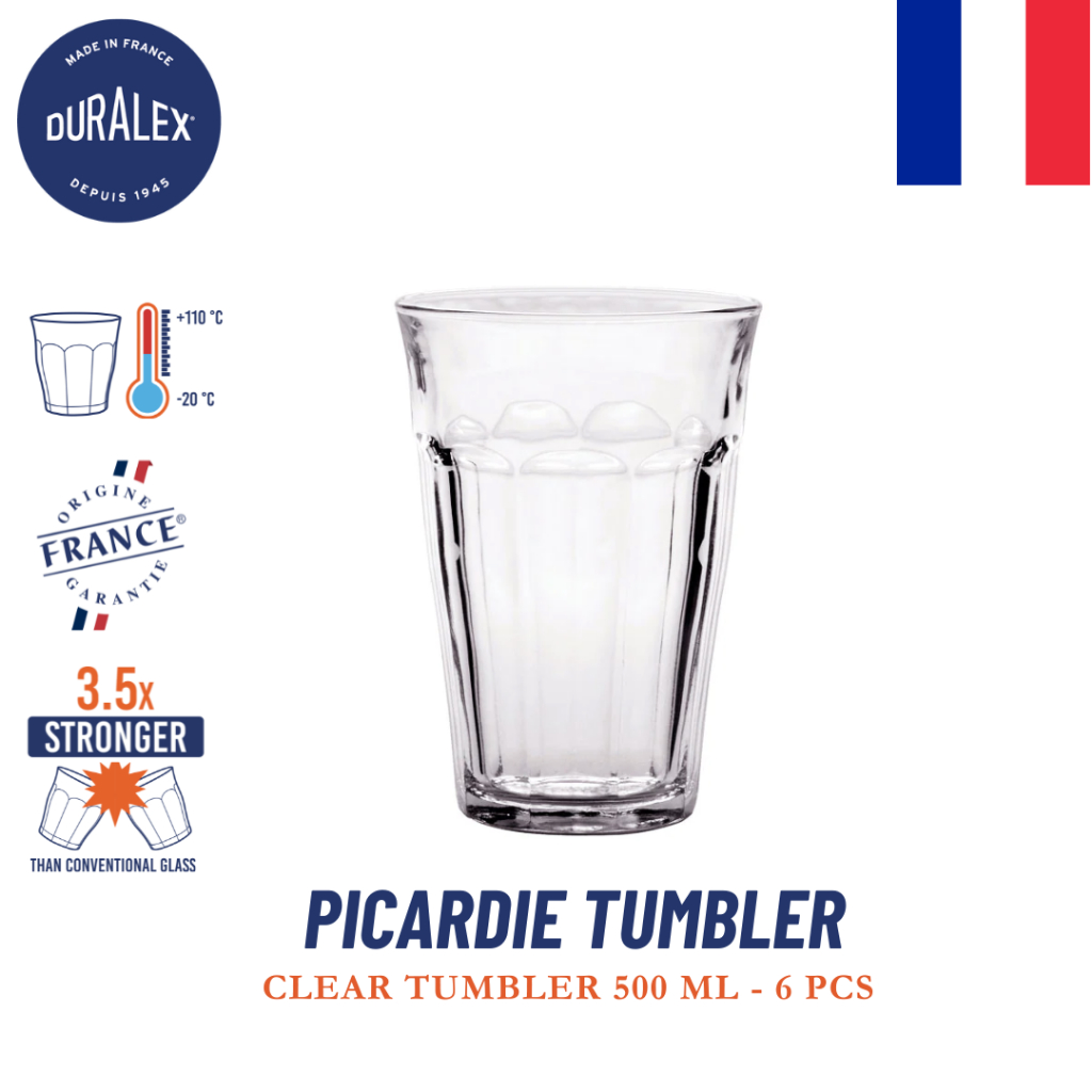 Duralex Picardie Clear 500 ml - Gelas Kaca Tumbler Kopi Teh Jus Tempered Glass Mocktail
