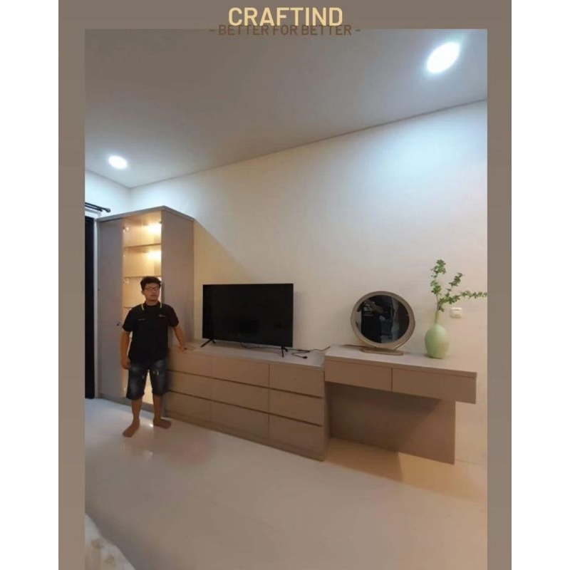 BACKDROP TV MURAH | RAK TV HPL | BUFFET TV HPL | PARTISI PAJANGAN HPL | MEJA TV HPL