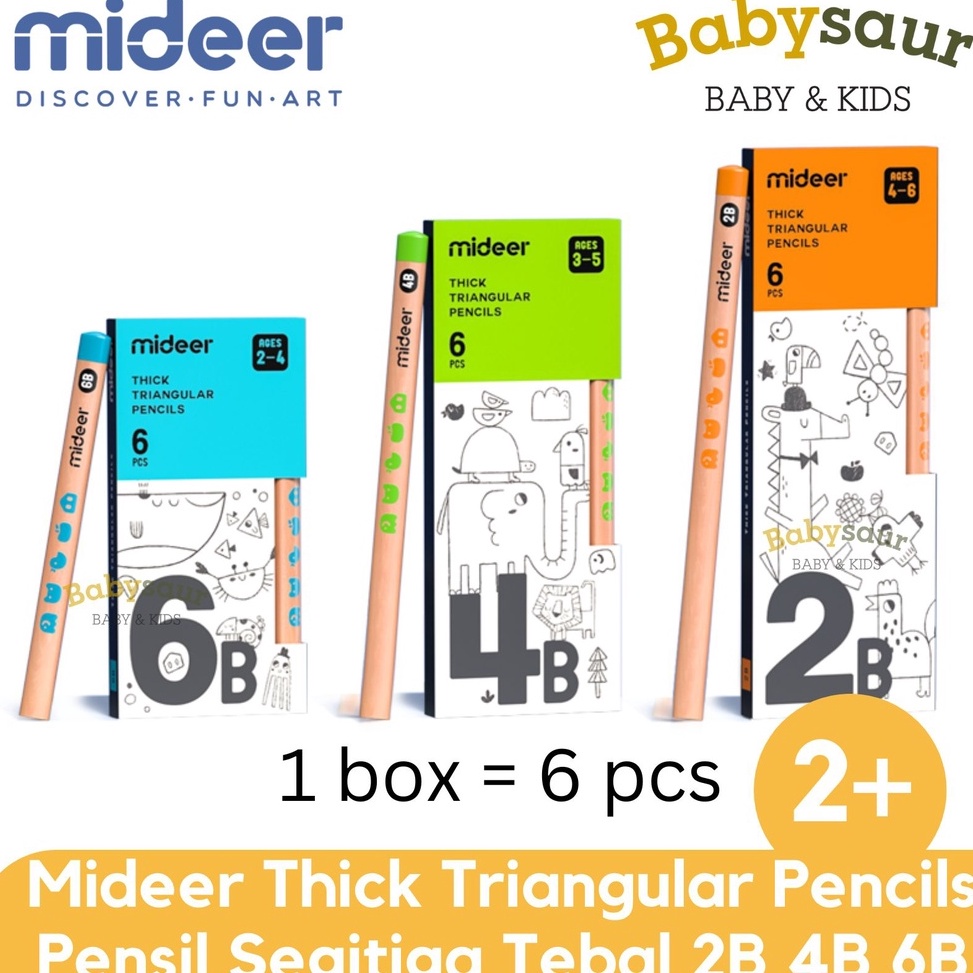 

ART Q3U Mideer Thick Triangular Pencil 2B 4B 6B Alat Tulis Pensil Segitiga Kayu Pensil Kumon Tebal Umur Usia 2 Kado Souvenir Mainan Edukasi Anak