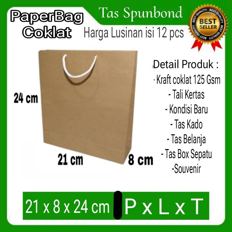 

(12pcs) Paper Bag Coklat Polos Size M:21x8x24 cm