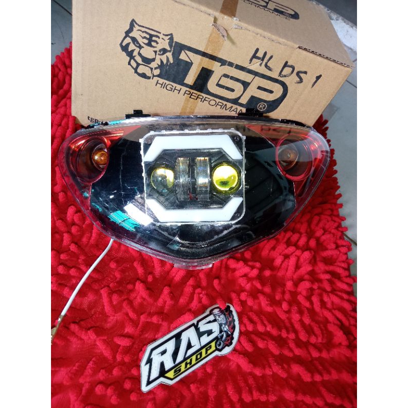 mio sporty reflektor lampu depan mio sporty fulset mika custom LED daymaker 2 lensa