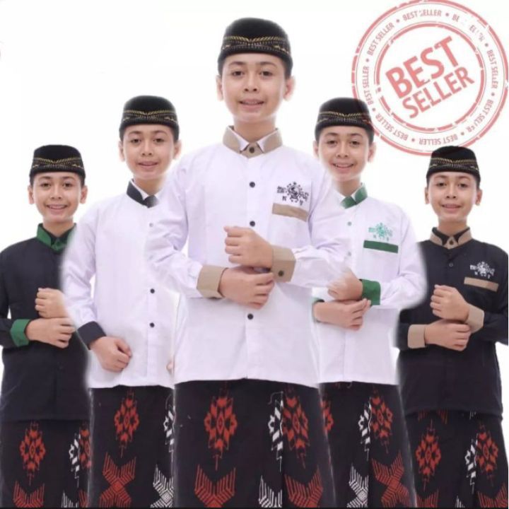 Baju koko nu anak remaja laki laki lengan panjang/kemeja koko nu kerah dobel