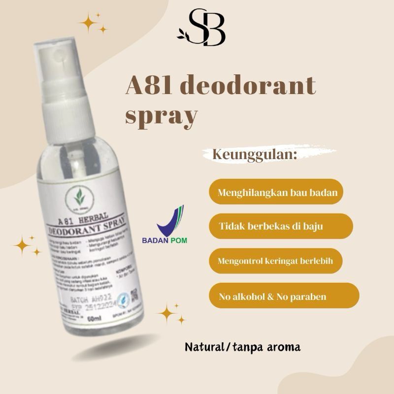 ABI HERBAL DEODORANT SPRAY ALAMI, A81 HERBAL DEODORANT TAWAS SPRAY 60ML DEO SPRAY