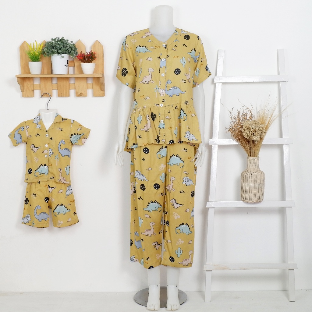 Pajamas Set Couple Ibu Anak | One Set Couple | Setelan Couple Ibu Anak | Stelan Baju Anak Couple 1-5