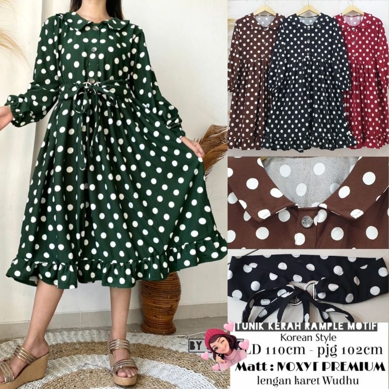 TUNIK KERAH POLKA FREE BELT/TUNIK VOXY PREMIUM/TUNIK FULL POLKA FREE BELT