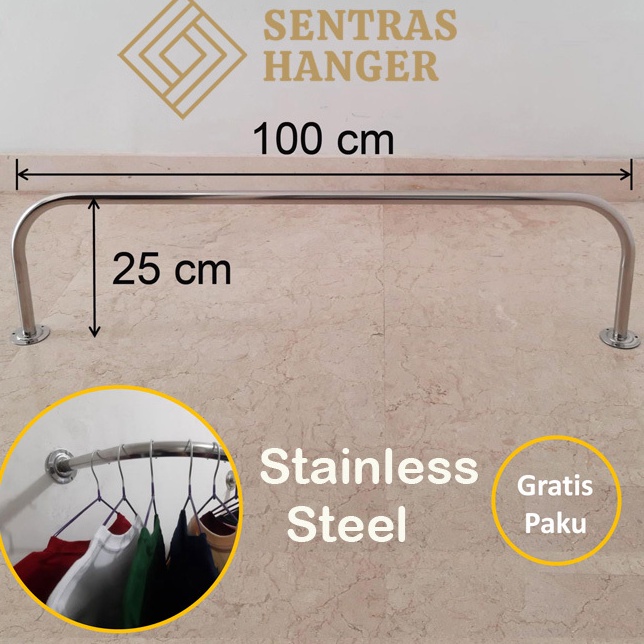 Paket Populer  Gantungan Baju Dinding Gawang Baju Stainless 1cm