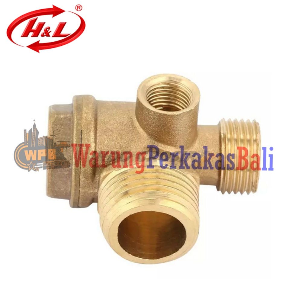 H&L Neple Drat Besar 3 Cabang Sparepart Kompresor Katup Angin Searah Cabang 3 Nepel Kuningan