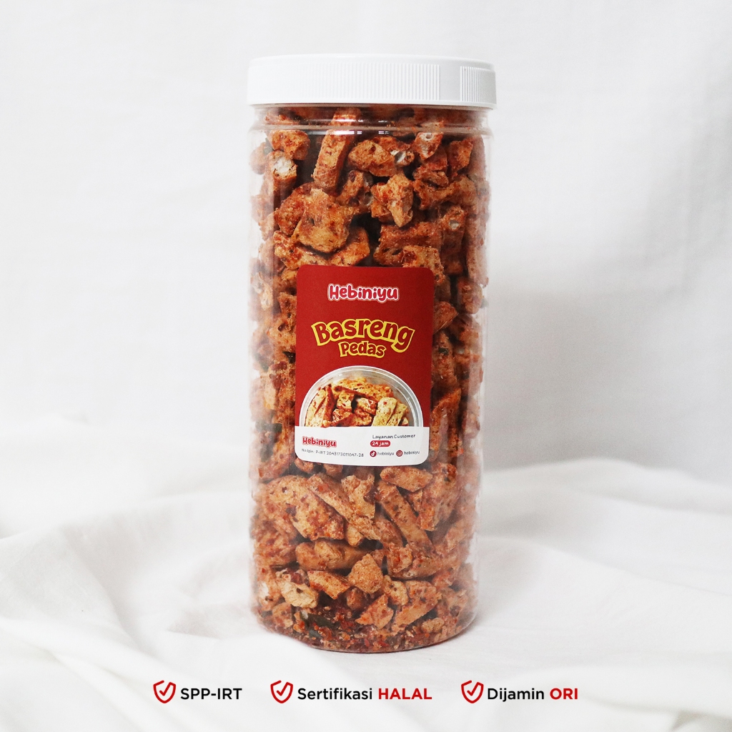 

Hebiniyu - Basreng Pedas Daun Jeruk 500 Gram Kemasan Toples 1300 ml