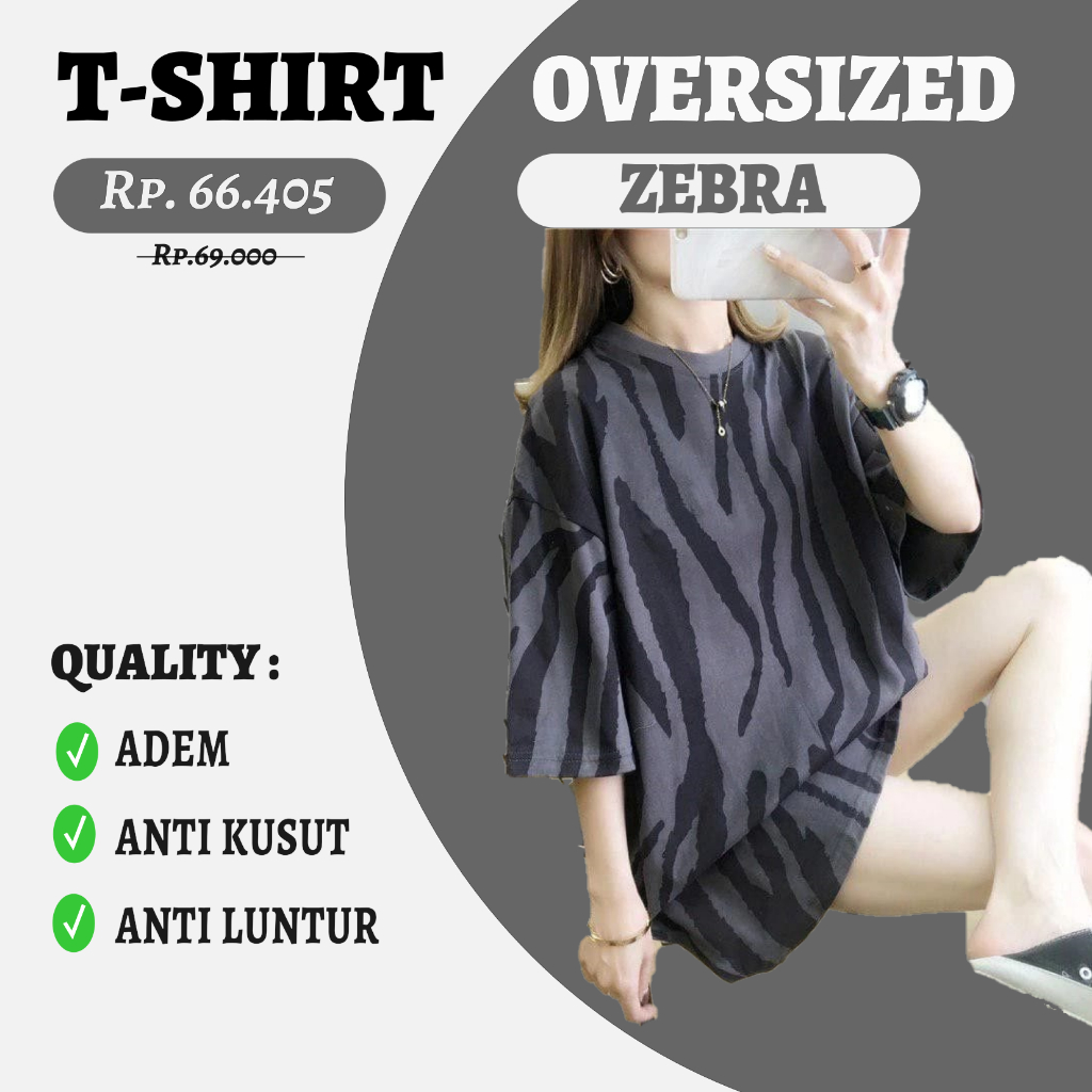 [ZEBRA] Kaos Atasan Oversized T-Shirt Unisex Wanita Pria Full Print Motif ZEBRA