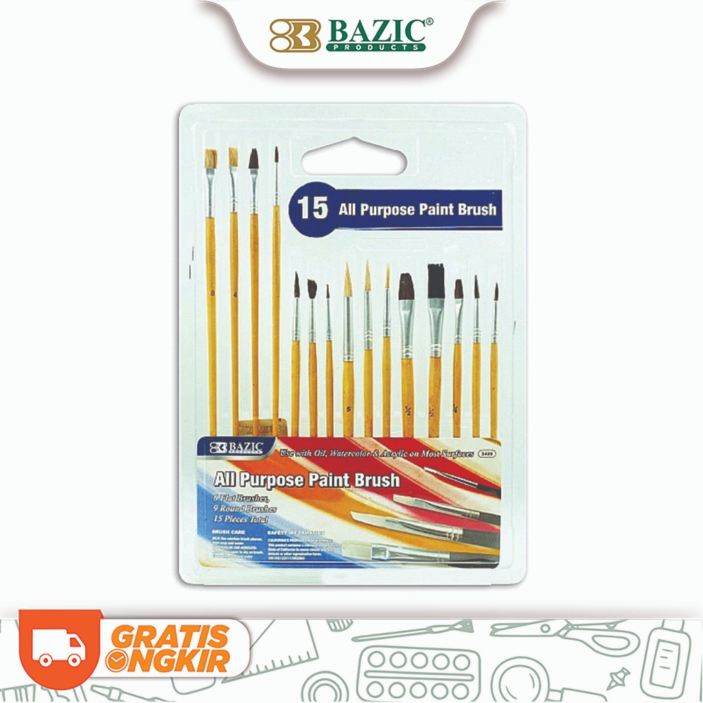 

Bazic 15 All Purpose Paint Brush - Kuas Lukis Isi 15