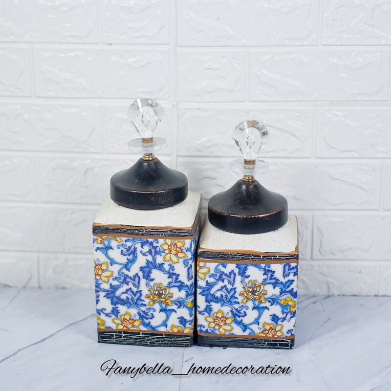 Pajangan Meja Toples Guci Biru Putih Porselen Biru Putih Tochin Motif Bunga Import Dekorasi Rumah| F