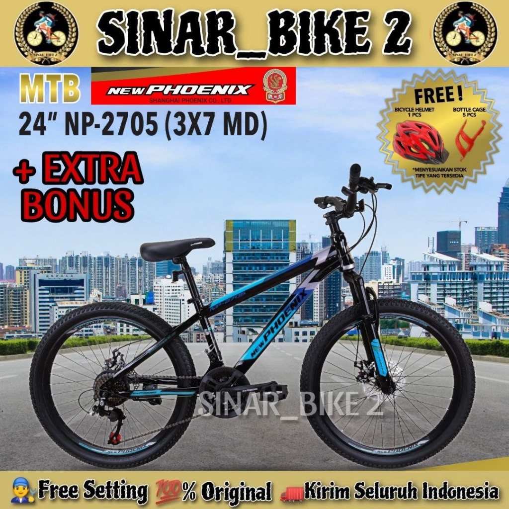 Terlaris Sepeda Gunung Mtb Phoenix Np-2705 Ukuran 24 & 26 Inch 21 Speed Rem Cakram