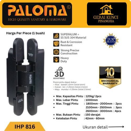 PALOMA IHP 816 ENGSEL CONCEALED ENGSEL TANAM PINTU PL120 BLACK