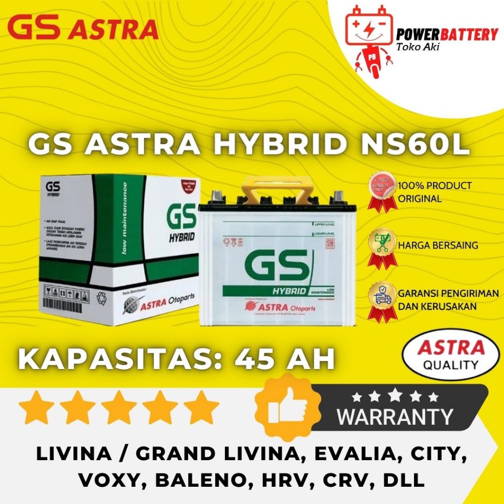 Aki Mobil GS Astra Hybrid Original NS60L Livina Evalia City Voxy Baleno Corolla Corona Daihatsu Char