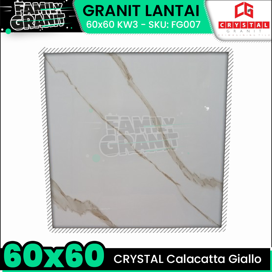 Granit Lantai 60x60 Crystal Calacatta White Motif Marmer Glossy