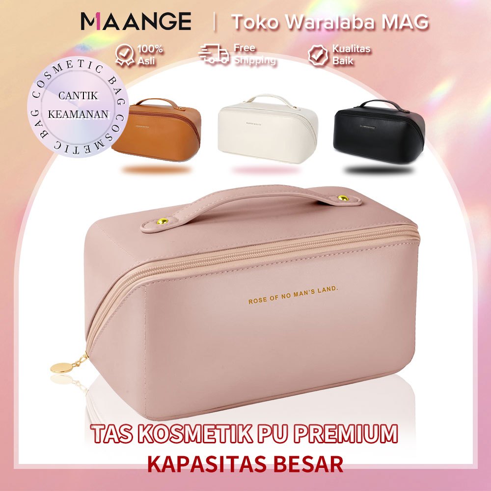 MAANGE Wanita Bantal Kulit PU Tas Kosmetik Persegi Panjang Ritsleting Tas Rias Fashion Tas Tangan