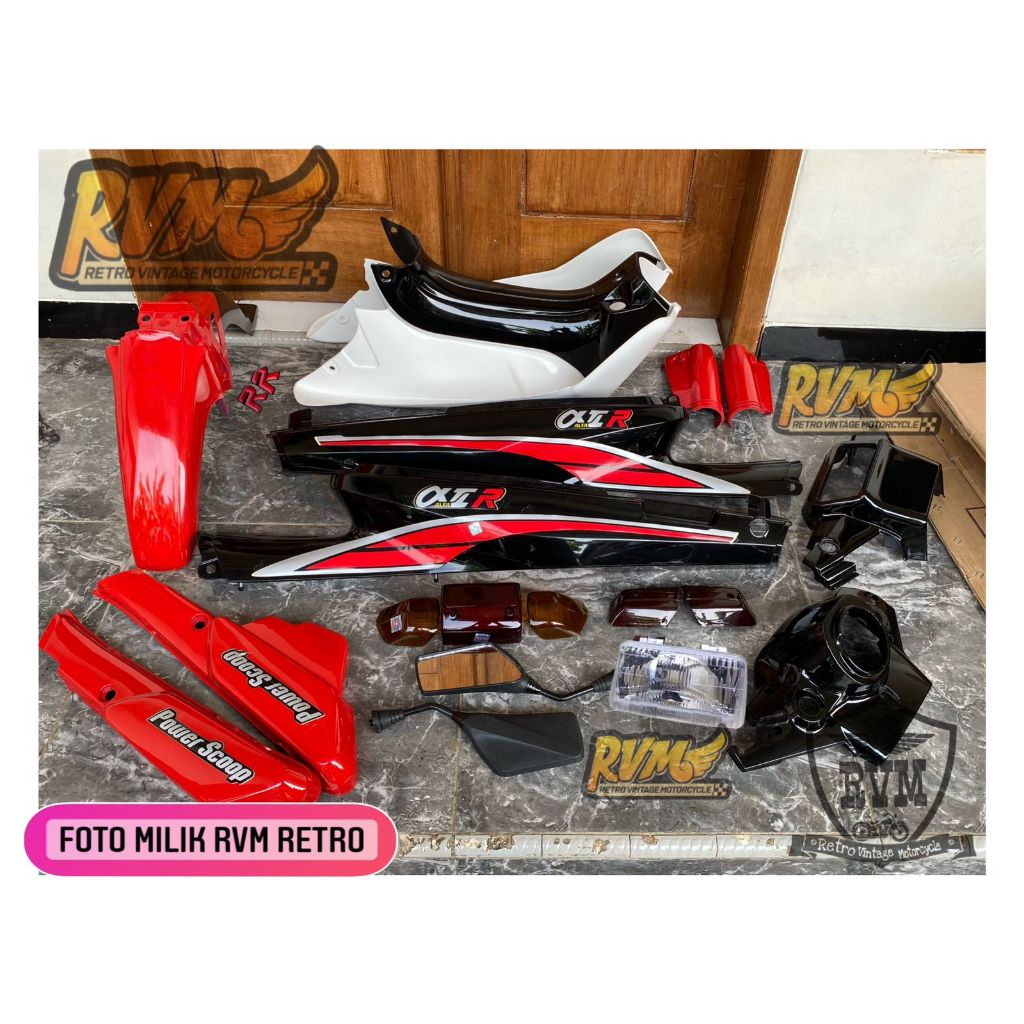 PAKET FULL BODY YAMAHA ALFA HITAM MERAH SET STRIPING ALFA MERAH BODY ALFA SET