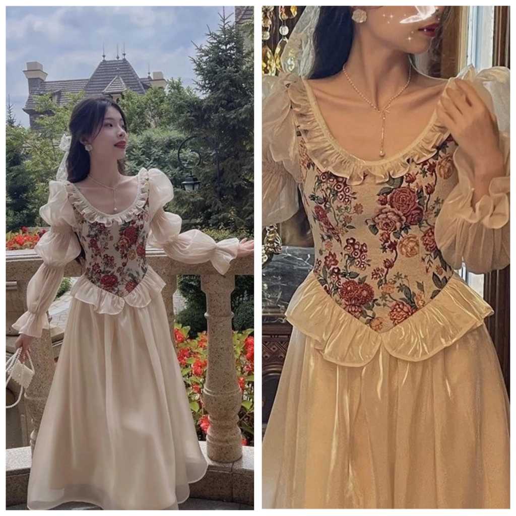 Mididress flower vintage dress Victorian sm562