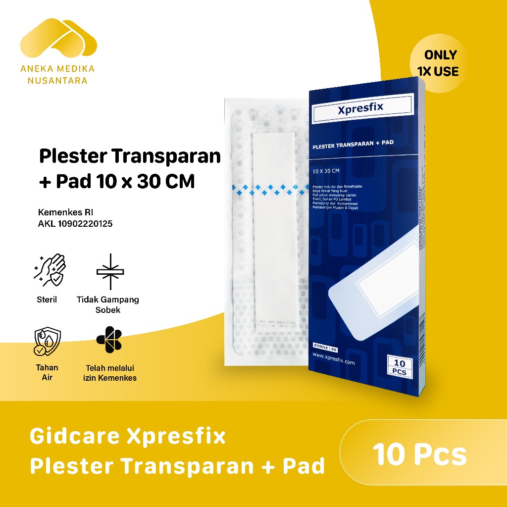 Gidcare Xpresfix Plester Transparan + Pad 10x30 cm [10 pcs]