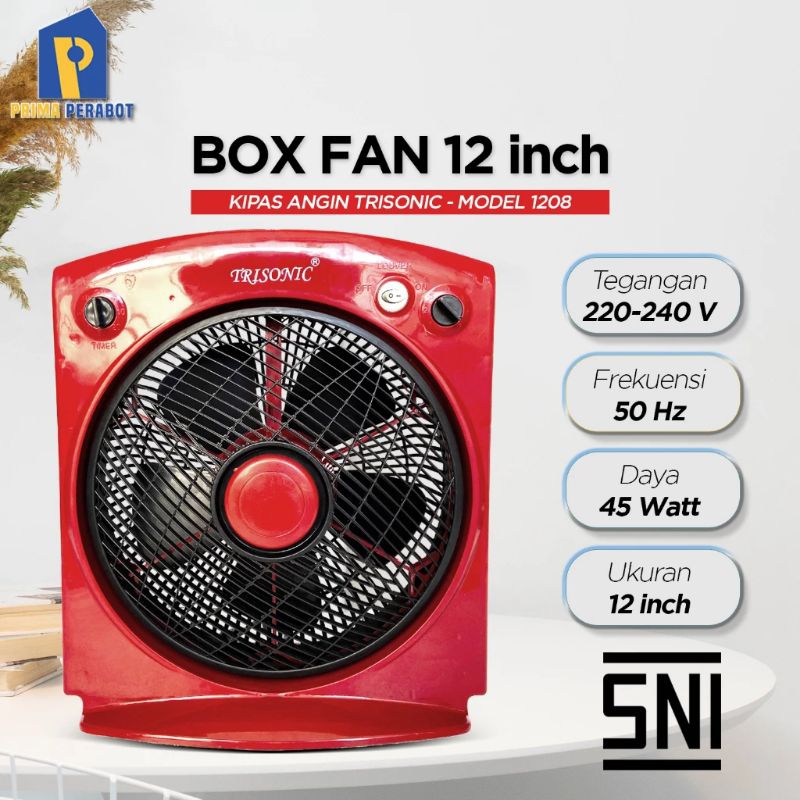 TRISONIC KIPAS ANGIN KOTAK BOX FAN 12 INCH ADA FUNGSI TIMER