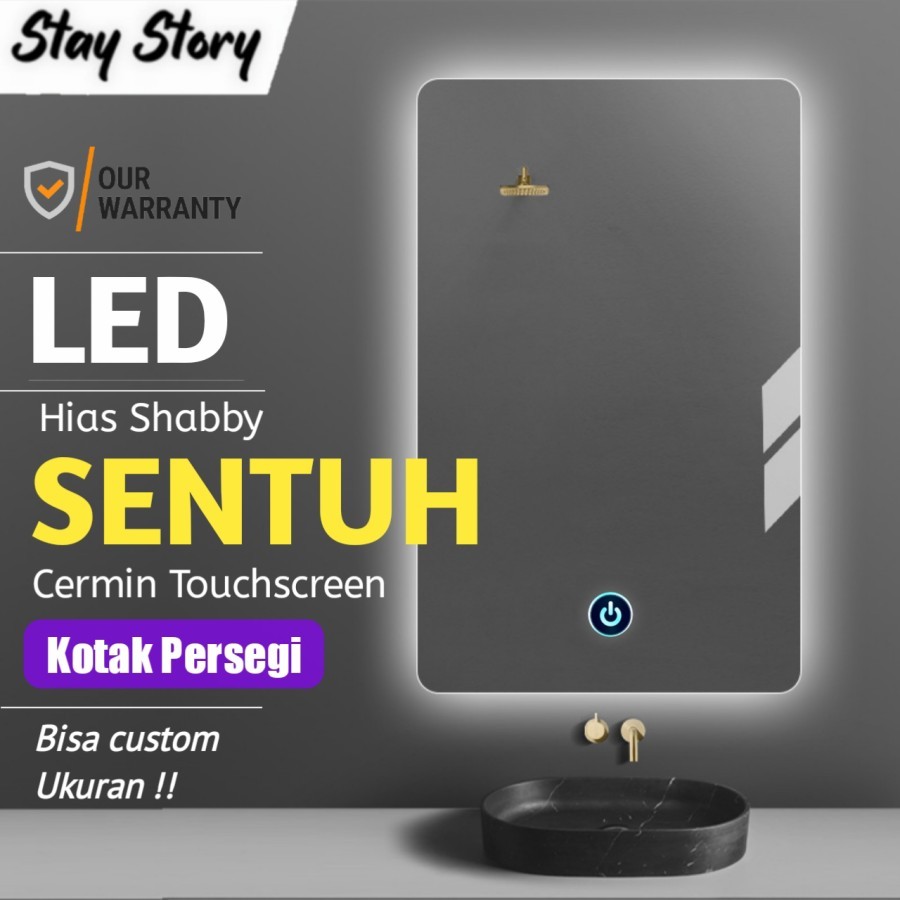 Cermin Wastafel Kamar Mandi Led Touch Screen Kaca Toilet Kotak Panjang -Touch Led